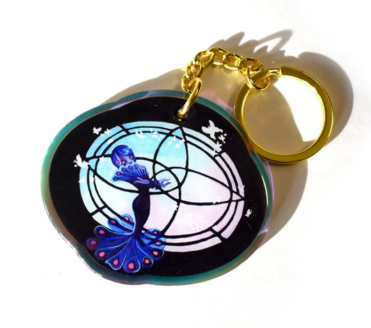 "Peacock Lady" Halographic Keychain